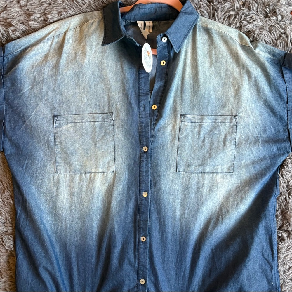 NEW Ladies Big Sky Bloom Boutique Ombre Button-Down Shirt Dress - Picture 3 of 9